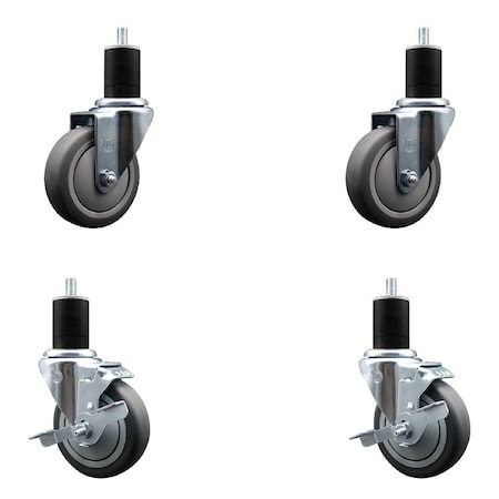 Service Caster 4'' Thermoplastic Rubber Wheel Swivel 1-3/4'' Expanding Stem Caster Set 2 Brakes, 4PK SCC-EX20S414-TPRB-2-TLB-2-134
